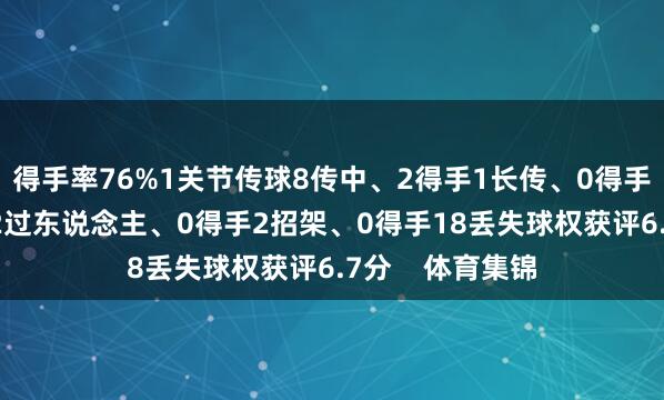 得手率76%1关节传球8传中、2得手1长传、0得手2射门、0射正2过东说念主、0得手2招架、0得手18丢失球权获评6.7分    体育集锦
